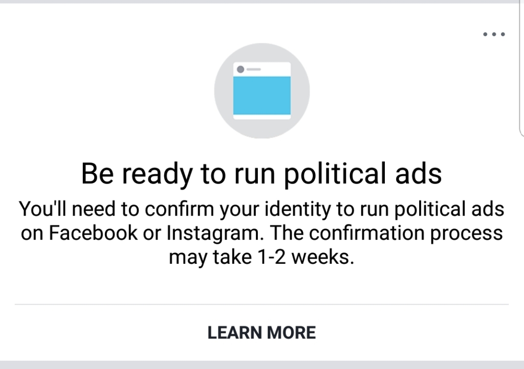 Identity check required for political Facebook Ads